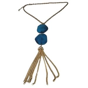 faceted Blue Crackle Crystal Gold Fringe Necklace